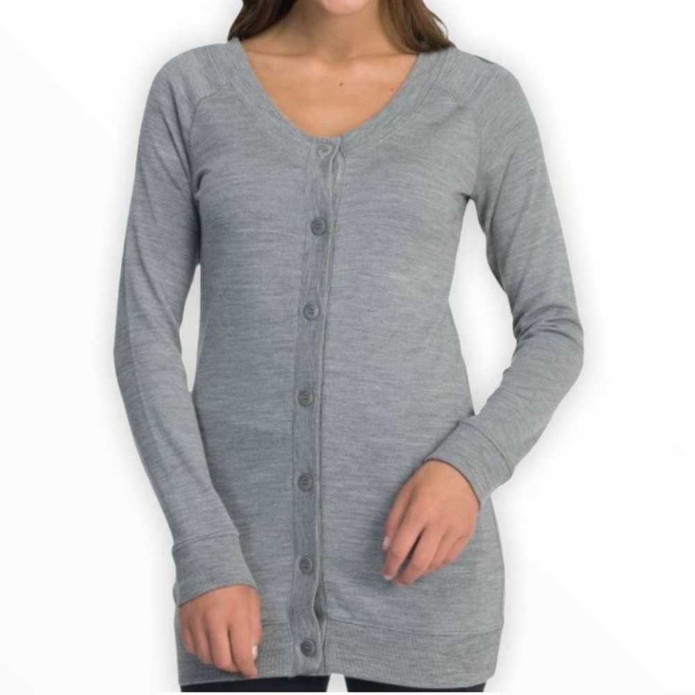 Icebreaker Crave Merino Wool Cardigan Sweater Gray